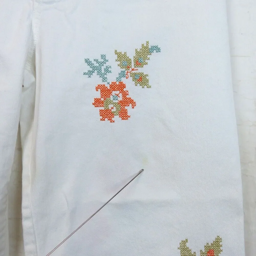 Maeve Anthropologie Colette Jeans 30 White Floral Embroidered Crop Wide Leg Boho